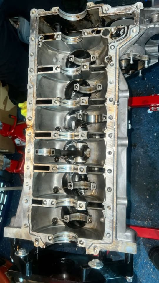 An engine block mid-rebuild at BMW Experts LLC